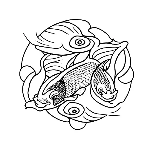 two koi fish swimming in a circle a samurai sword in the middle tattoo design idea