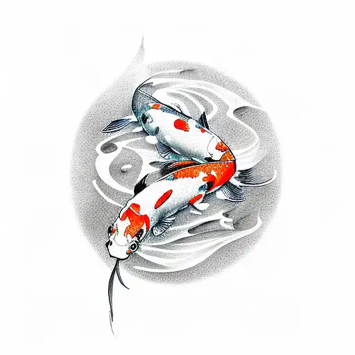 two koi fish swimming around samurai sword tattoo design idea