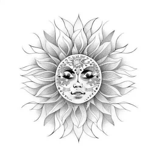 face lunar con girasoles tattoo design idea