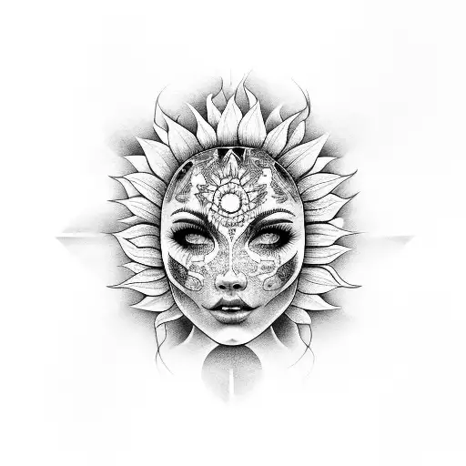face lunar con girasoles tattoo design idea