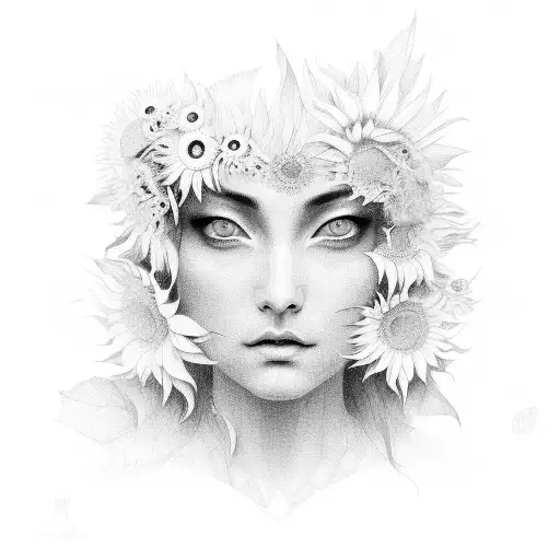 face lunar con girasoles tattoo design idea