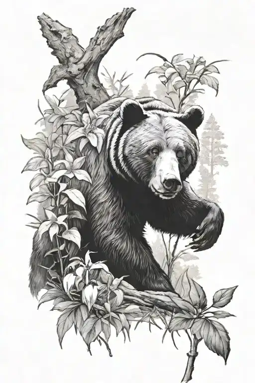 bear, Lillie's, forest scene tattoo design idea