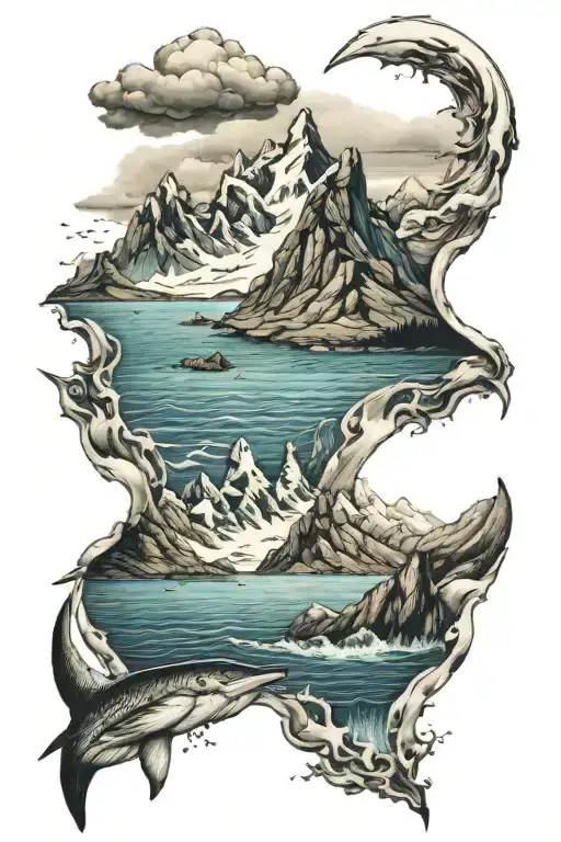 mountains meet the ocean tattoo design idea