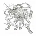 A dynamic composition of a ninja from Naruto battling a pirate from One Piece in a epic showdown tattoo design idea