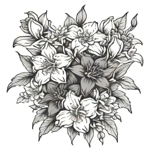 bouquet of Daffodils, carnations and daisies  tattoo design idea
