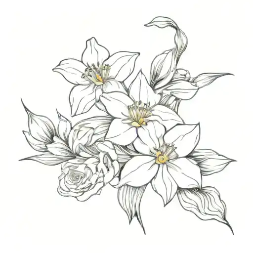 Daffodils, carnations and daisies tattoo design idea