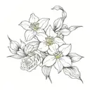 Daffodils, carnations and daisies tattoo design idea