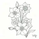 Daffodils, carnations and daisies tattoo design idea