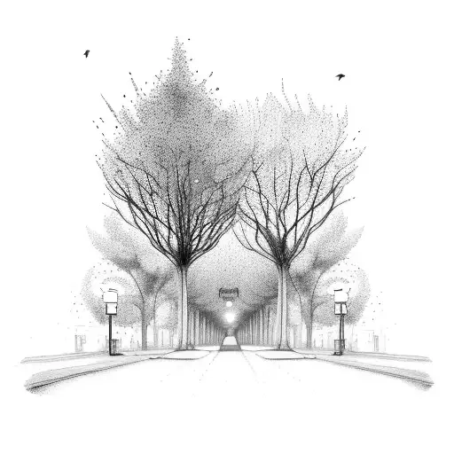 train station & trees & dogwalk tattoo design idea