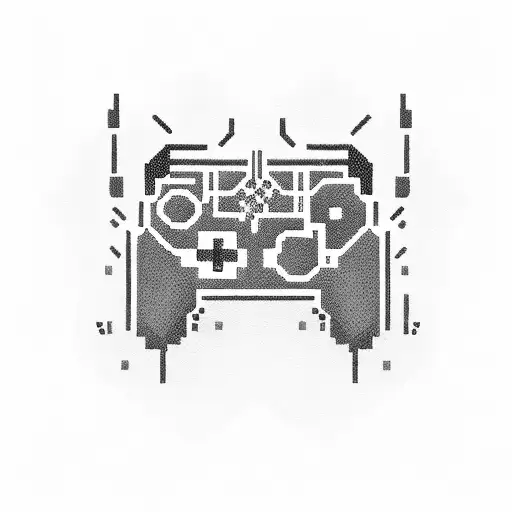 A pixelated gaming controller with musical notes bursting out from it tattoo design idea
