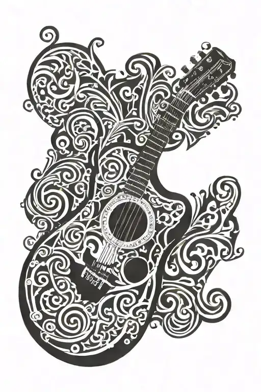 acoustic guitar upside down  tattoo design idea