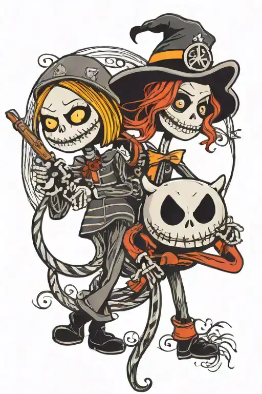 firefighter nightmare before Christmas jack and Willow kids tattoo design idea