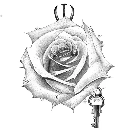 lock and key with rose tattoo design idea