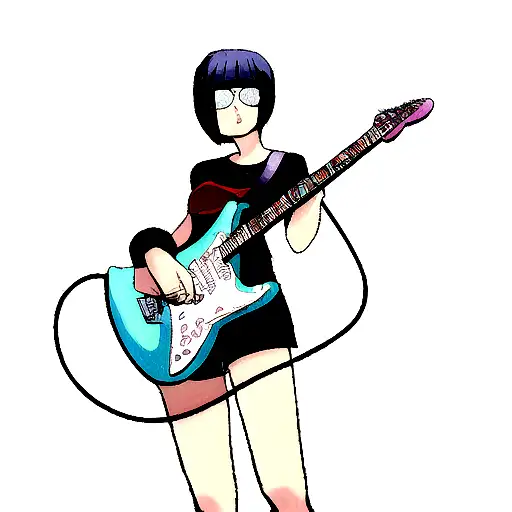 A girl with short hair wearing vision goggles and holding an electric guitar tattoo design idea