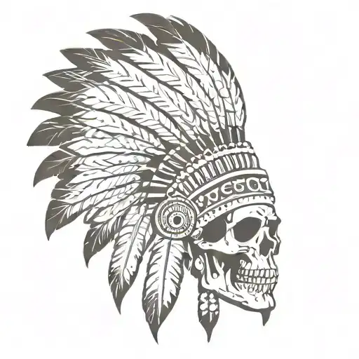 indian chief headdress with skull face for a leg tattoo  tattoo design idea