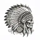 indian chief headress with skull and circle designs around it tattoo design idea