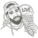 drake the rapper holding a corndog with love in his eyes tattoo design idea
