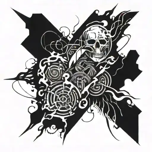 An intense tattoo design symbolizing the client's fascination with violence and madness, incorporating abstract shapes and dark textures to convey a sense of chaos tattoo design idea