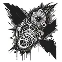 An intense tattoo design symbolizing the client's fascination with violence and madness, incorporating abstract shapes and dark textures to convey a sense of chaos tattoo design idea