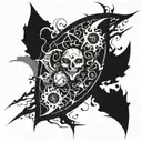 An intense tattoo design symbolizing the client's fascination with violence and madness, incorporating abstract shapes and dark textures to convey a sense of chaos tattoo design idea