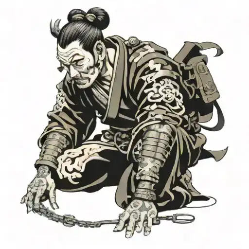 ronin on knees chained down Hands tattoo design idea