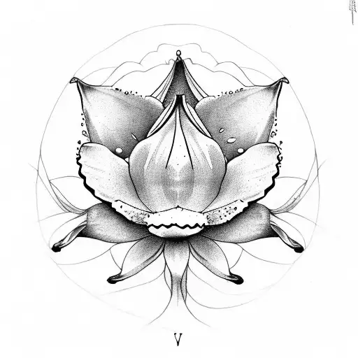scallop shell with, on top: Daffodil - water Lilly- Daisy  (slightly higher than waterlilly )- Poppy  tattoo design idea