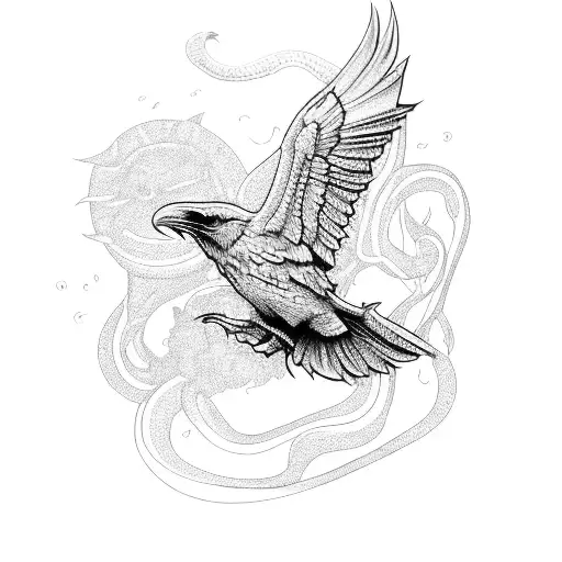 raven and snake  tattoo design idea