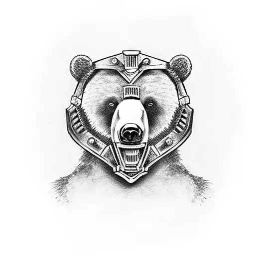 bear wearing armor protecting cubs tattoo design idea