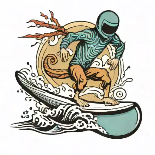 stick man running with surfboard tattoo design idea