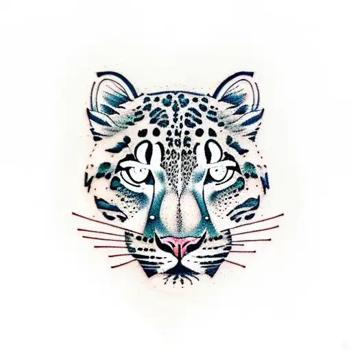 gaze of a calm snow leopard tattoo design idea