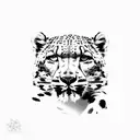 gaze of a calm snow leopard full body tattoo design idea