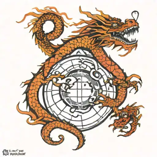 chinese dragon wrapped around planet earth tattoo design idea