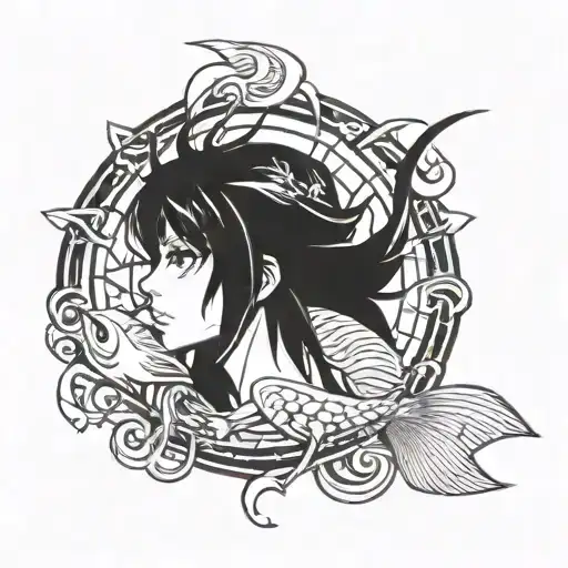 Anime character with a Pisces symbol incorporated into the design tattoo design idea
