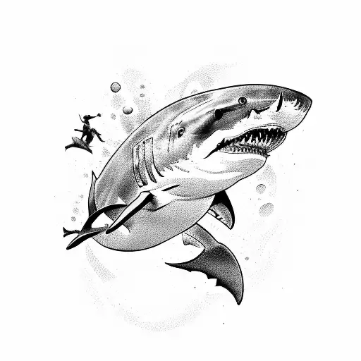logo of diving mask whith shark head tattoo design idea