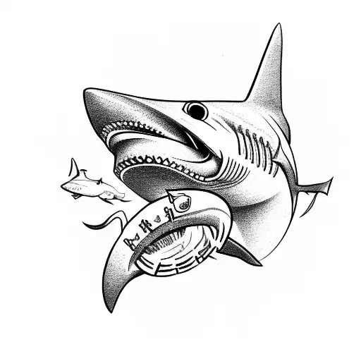 logo  shark head whith a tuba tattoo design idea