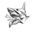 logo  shark head whith a tuba tattoo design idea