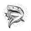 logo  shark head whith a tuba tattoo design idea