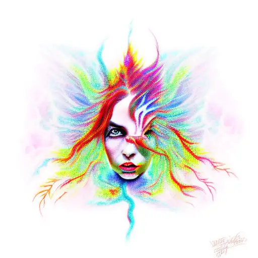 girl Phoenix tree flames tattoo design idea