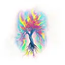 girl Phoenix tree flames tattoo design idea