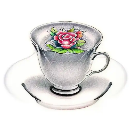 tea cup with the phrase "is it true what they say about Michael" tattoo design idea