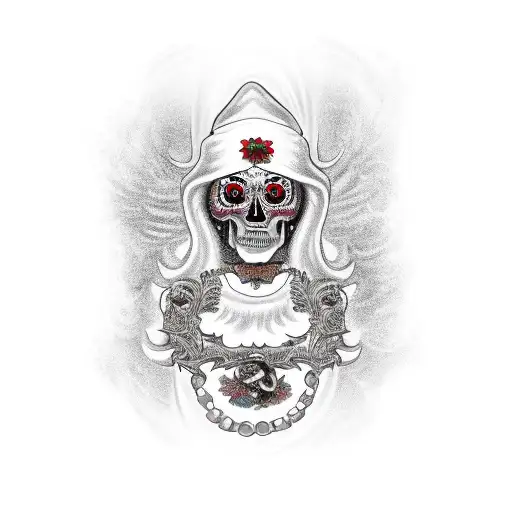 cockfighting with Santa muerte tattoo design idea