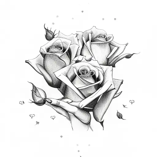 3 holding hands with roses tattoo design idea