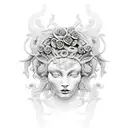 seductive black and grey medusa with flowers forward facing tattoo design idea