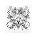 seductive black and grey medusa with flowers forward facing tattoo design idea