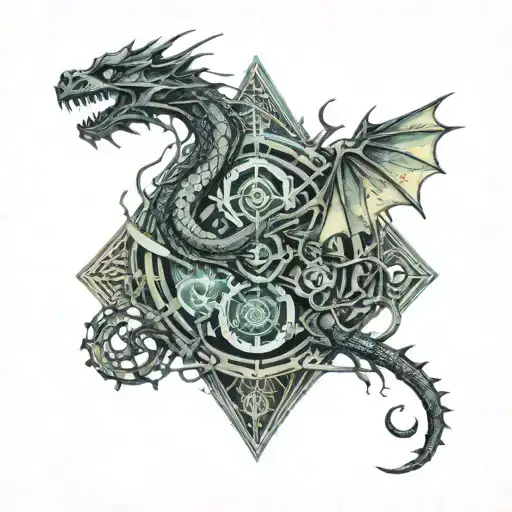 dragon trapped in a castle tattoo design idea