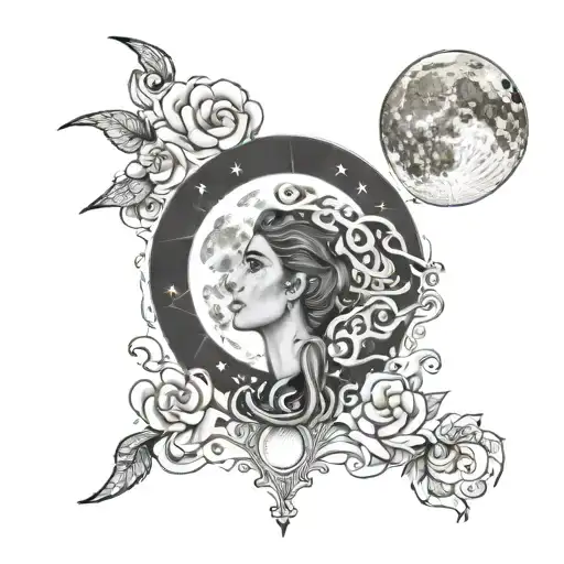 Yesterday I felt someone's watching my back. So I turned back, and there was the moon. I felt the moon watching me. tattoo design idea
