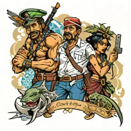Caribbean war scene tattoo design idea