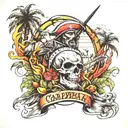 Caribbean war scene tattoo design idea
