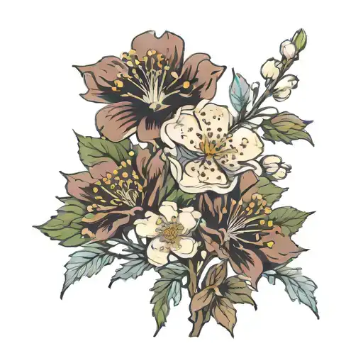 Hawthorn flowers with cosmo flower tattoo design idea