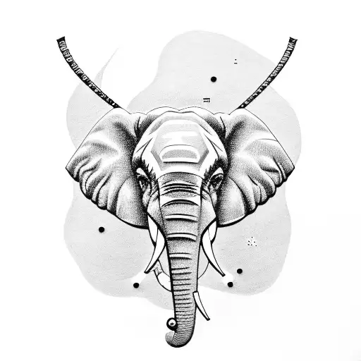 A dotwork tattoo of a vintage typewriter with an elephant trunk tattoo design idea